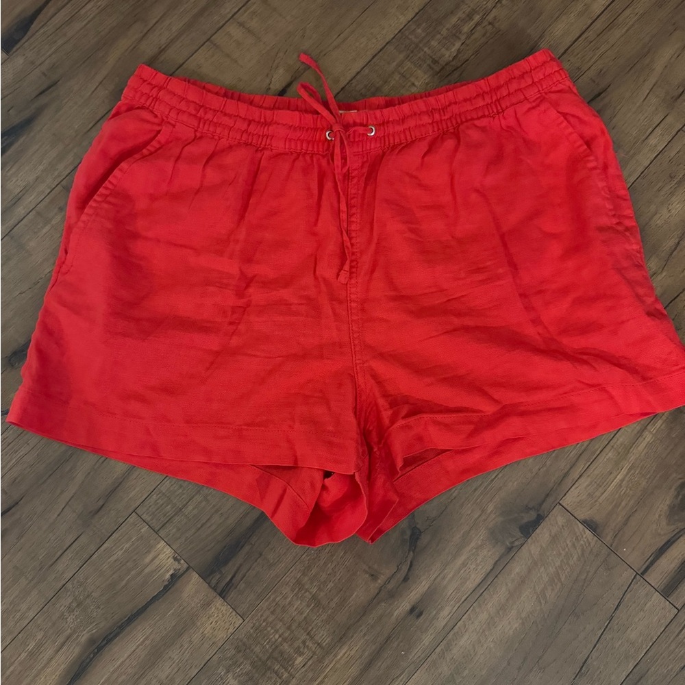 H&M red linen blend shorts with elastic band and drawstring